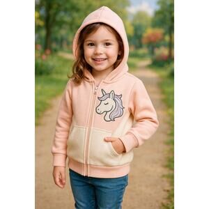 Unicorn Hoodie Girls Pink Zip Up Sweatshirt Fleece Jacket Size 5